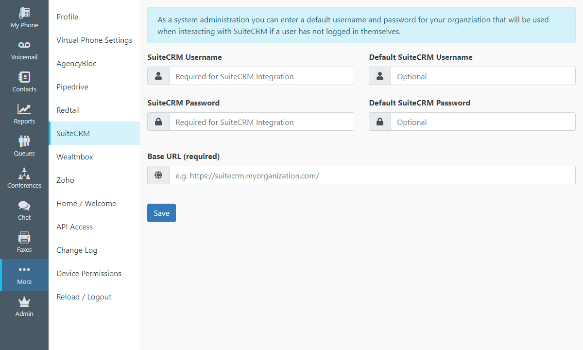 Intulse App SuiteCRM Settings